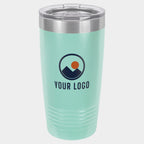 Mockup: Polar Camel 20oz Ringneck tumbler in Teal, UV printed with a sample YOUR LOGO mark