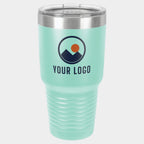 Mockup: Polar Camel 30oz Ringneck tumbler in Teal, UV printed with a sample YOUR LOGO mark