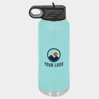 Mockup: Polar Camel 32oz water bottle in Teal, UV printed with a sample YOUR LOGO mark