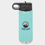 Mockup: Polar Camel 20oz water bottle in Teal, UV printed with a sample YOUR LOGO mark
