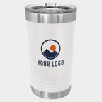 Mockup: Polar Camel 16oz pint tumbler in White, UV printed with a sample YOUR LOGO mark