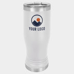 Mockup: Polar Camel 14oz pilsner tumbler in White, UV printed with a sample YOUR LOGO mark