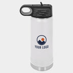 Mockup: Polar Camel 20oz water bottle in White, UV printed with a sample YOUR LOGO mark