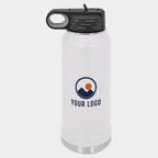 Mockup: Polar Camel 32oz water bottle in White, UV printed with a sample YOUR LOGO mark