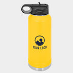 Mockup: Polar Camel 32oz water bottle in Yellow, UV printed with a sample YOUR LOGO mark