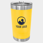 Mockup: Polar Camel 16oz pint tumbler in Yellow, UV printed with a sample YOUR LOGO mark