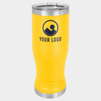 Mockup: Polar Camel 14oz pilsner tumbler in Yellow, UV printed with a sample YOUR LOGO mark