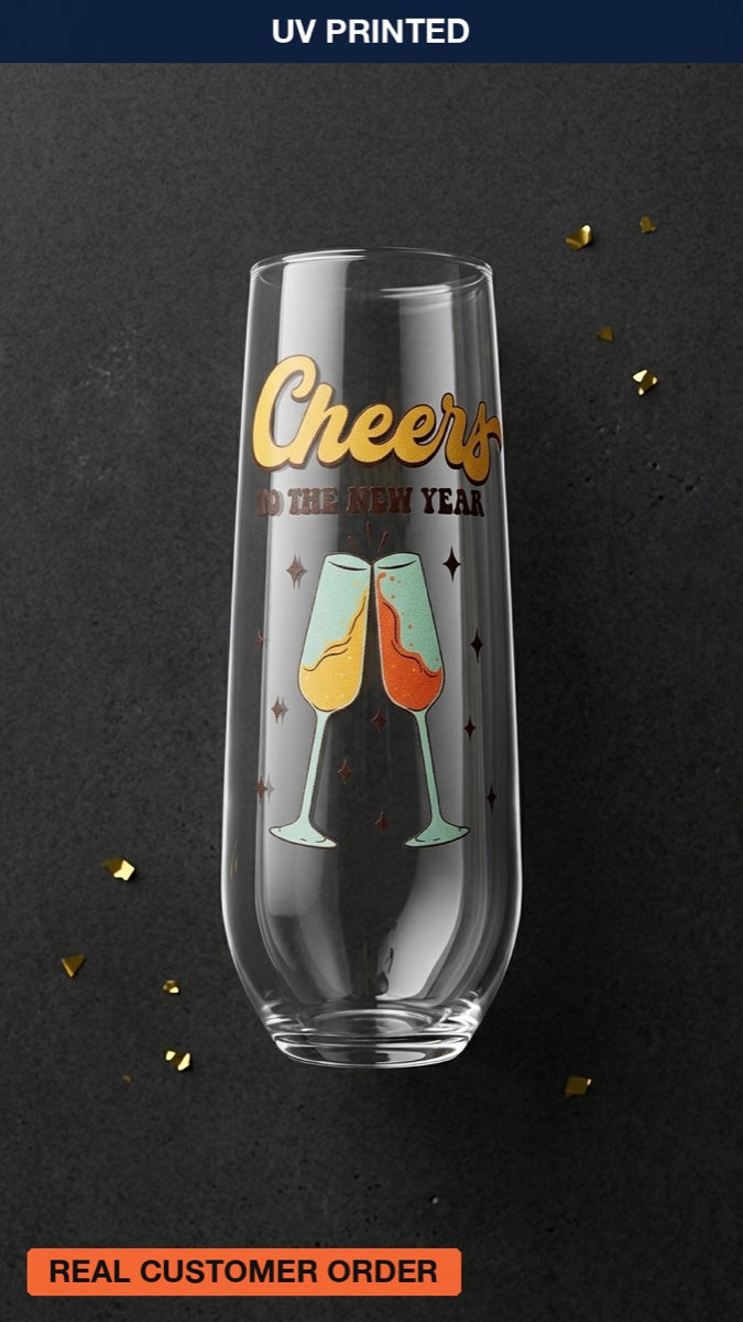 UV Printed Stemless Flute — custom UV printed drinkware