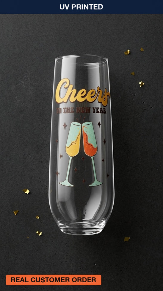 UV Printed Stemless Flute, custom UV printed drinkware