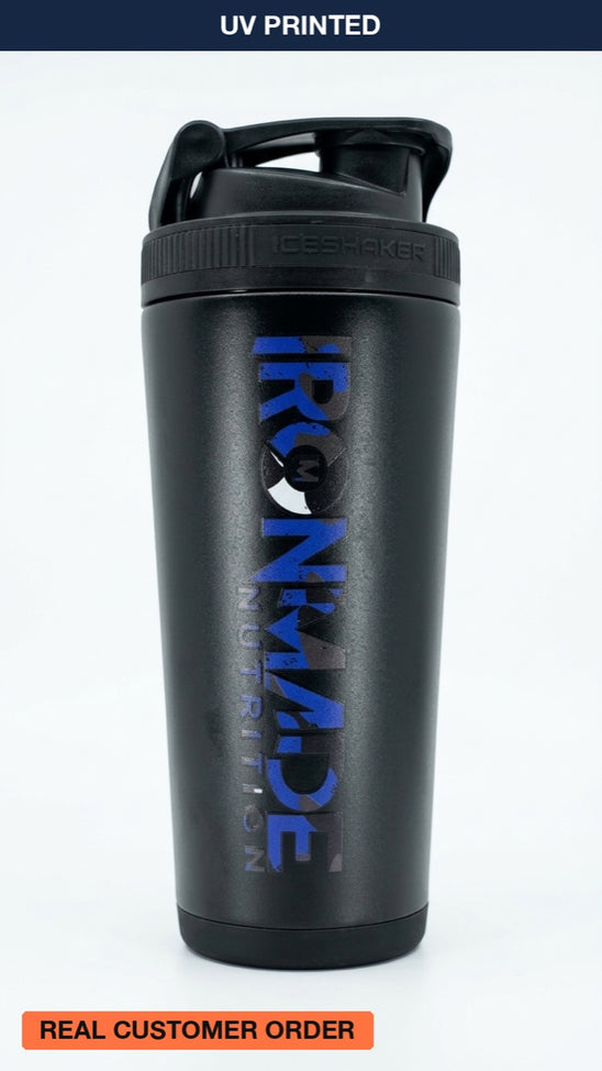 IronMade Nutrition, custom UV printed drinkware