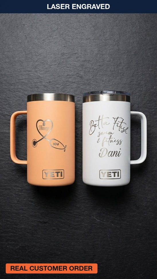 Laser Engraved Drinkware, custom UV printed drinkware