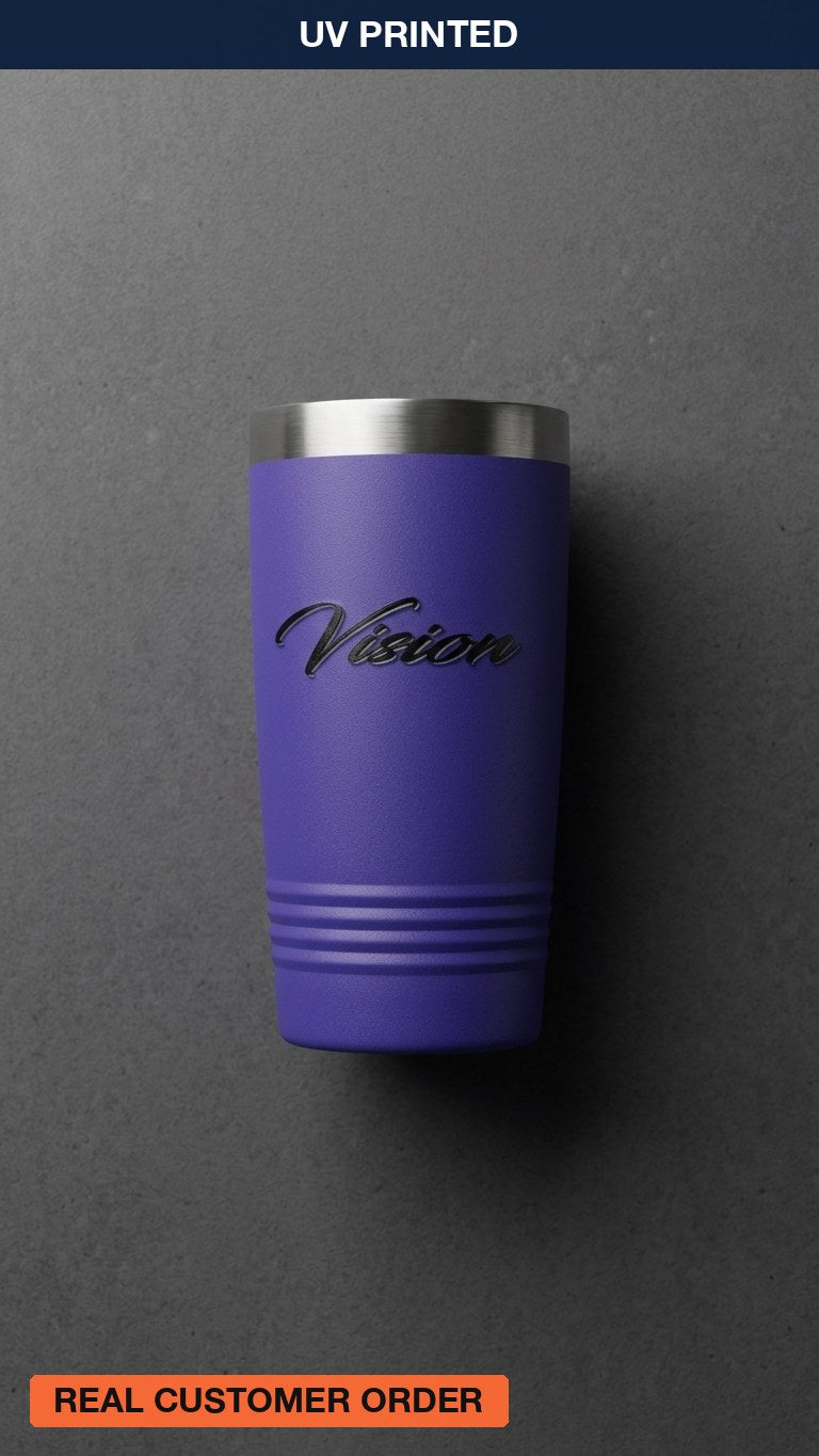 UV Printed Purple Script Logo Tumbler