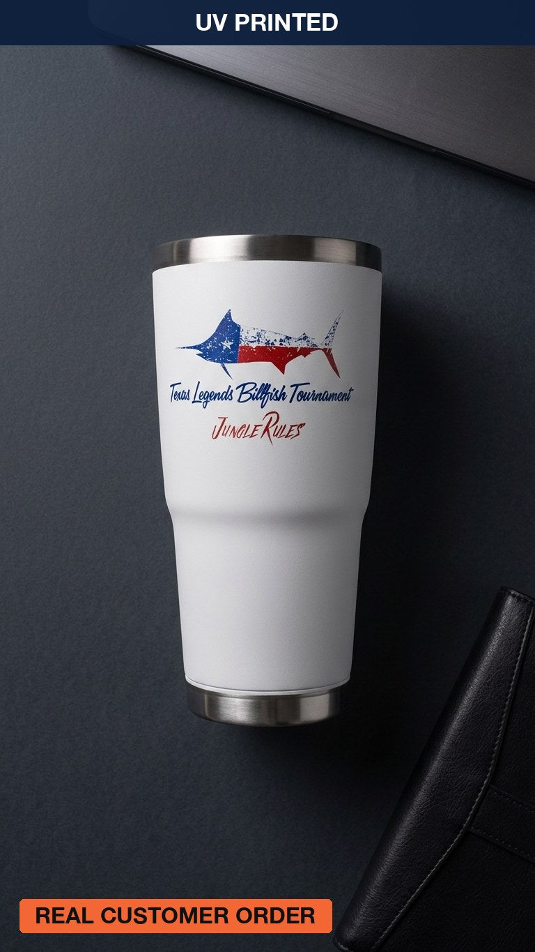 UV Printed White Marlin Logo Tumbler
